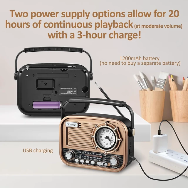 Alt view image 2 of 7 - Portable AM/FM Shortwave Radio with Bluetooth Speaker Rechargeable Analog Transistor Radio for Seniors & Elderly, Easy-to-Use with Carry Handle & USB/TF MP3 Player