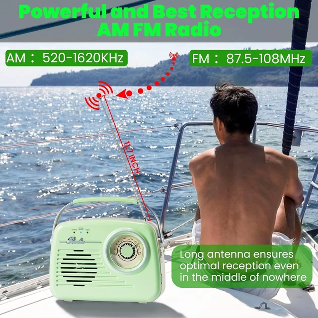 Alt view image 3 of 7 - Small Portable AM/FM Vintage Transistor Radio with Bluetooth