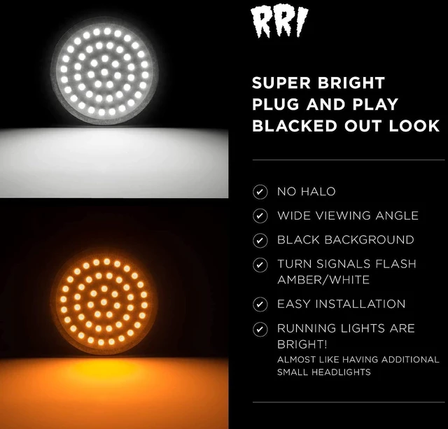 Alt view image 2 of 7 - Sigz Black Label Front LED Turn Signals with White Running Lights (1157) for Harley Davidson Sportster, Street Glide, Road King, Softail, Electra, Heritage & Dyna