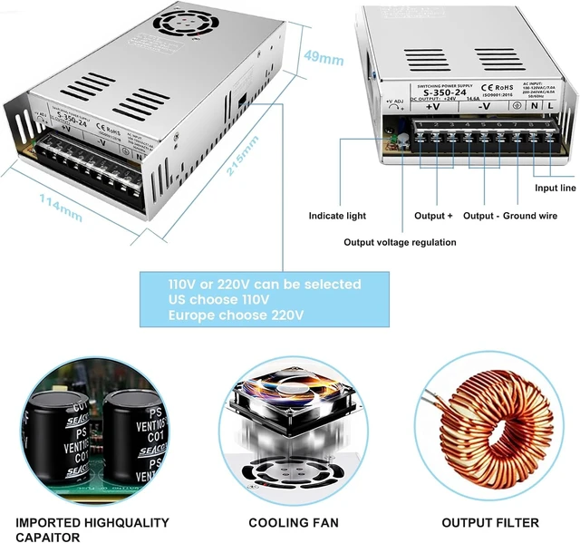 Alt view image 6 of 7 - 3-Axis CNC Kit with Nema 23 57mm Stepper Motors 1.2Nm 170oz.in 2-Phase 3A, DM556 Drivers, 350W 24V DC Power Supply & Mach3 Control Card for 3D Printer/Engraving