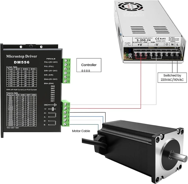 Alt view image 7 of 7 - 3-Axis CNC Kit with Nema 23 57mm Stepper Motors 1.2Nm 170oz.in 2-Phase 3A, DM556 Drivers, 350W 24V DC Power Supply & Mach3 Control Card for 3D Printer/Engraving