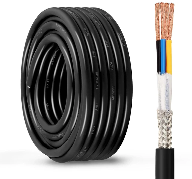 Main image of 30FT 18/4 Shielded Wire 18AWG 4-Conductor Stranded Pure Copper Cable for CNC Machine, VFD Spindle, 3D Printer, Stepper Motor & Transformer
