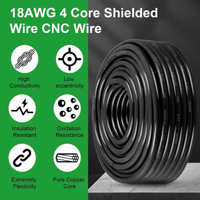 Alt view image 4 of 7 - 30FT 18/4 Shielded Wire 18AWG 4-Conductor Stranded Pure Copper Cable for CNC Machine, VFD Spindle, 3D Printer, Stepper Motor & Transformer