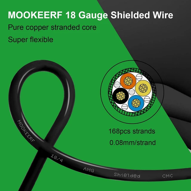 Alt view image 5 of 7 - 30FT 18/4 Shielded Wire 18AWG 4-Conductor Stranded Pure Copper Cable for CNC Machine, VFD Spindle, 3D Printer, Stepper Motor & Transformer