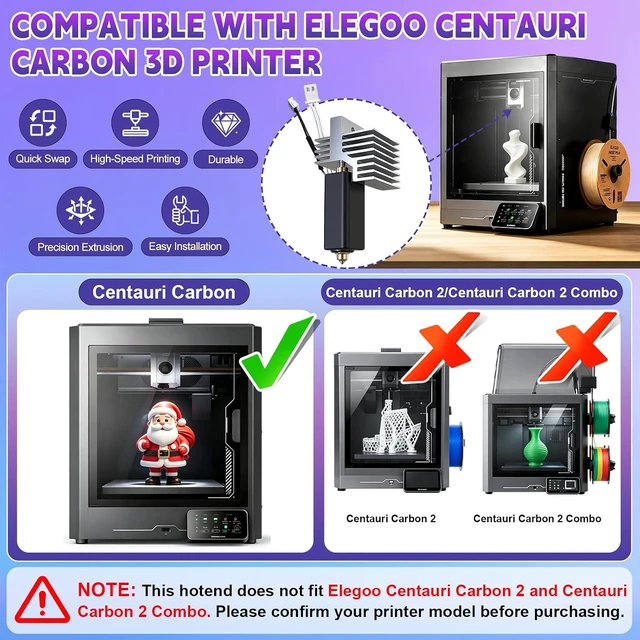Alt view image 3 of 7 - 2-Pack Hotend Kit for Elegoo Centauri Carbon Upgraded Extruder Hot End with 0.2/0.4/0.6mm Hardened Steel Nozzles & Heat Sink Print Head