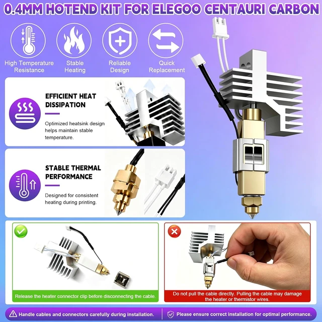 Alt view image 7 of 7 - 2-Pack Hotend Kit for Elegoo Centauri Carbon Upgraded Extruder Hot End with 0.2/0.4/0.6mm Hardened Steel Nozzles & Heat Sink Print Head