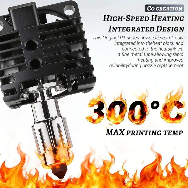 Alt view image 4 of 7 - P1P/P1S Complete Hotend Kit Full Assembly for Bamboo Lab P1 Series with 0.4mm Hardened-Steel Nozzle, Ceramic Heater, Thermistor & Fan