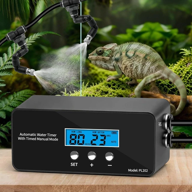 Main image of Reptile Misting System Automatic Timer Sprayer with LCD Controller & Self-Priming Pump, Fine Rainforest Mist for Terrarium, Chameleon, Gecko & Snake