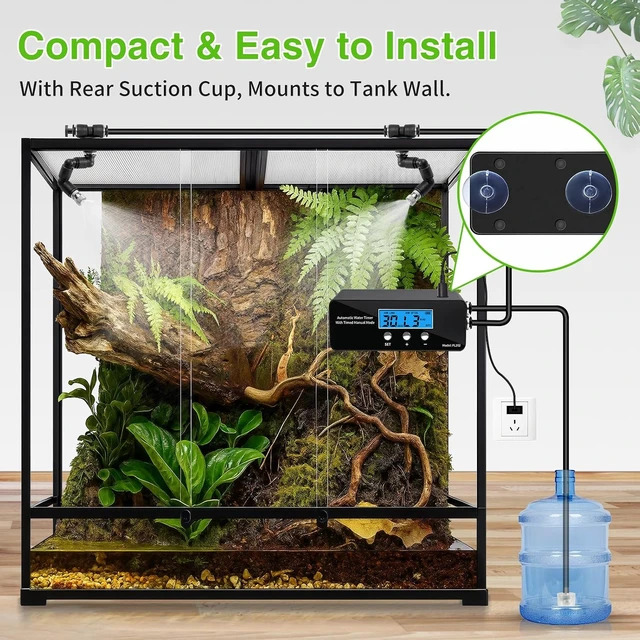 Alt view image 4 of 7 - Reptile Misting System Automatic Timer Sprayer with LCD Controller & Self-Priming Pump, Fine Rainforest Mist for Terrarium, Chameleon, Gecko & Snake