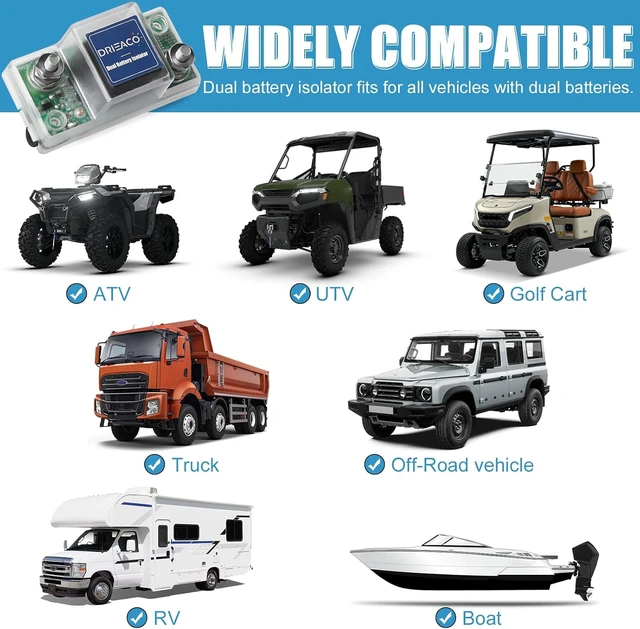 Alt view image 5 of 7 - 12V Universal Smart Dual Battery Isolator Kit Fits UTV, ATV, RV, Car, Motorcycle, Boat, Golf Cart, Can-Am, Polaris, Jeep, Truck & Tractor