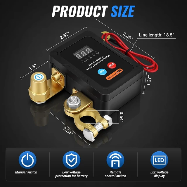 Alt view image 2 of 7 - 12V/24V 240A Remote Battery Disconnect Switch Smart Voltage Car Kill Switch Anti-Theft with Flame-Retardant Casing & Drain Prevention for Auto, RV & Truck