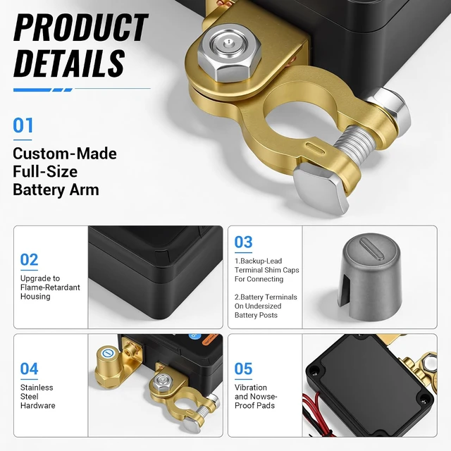Alt view image 4 of 7 - 12V/24V 240A Remote Battery Disconnect Switch Smart Voltage Car Kill Switch Anti-Theft with Flame-Retardant Casing & Drain Prevention for Auto, RV & Truck