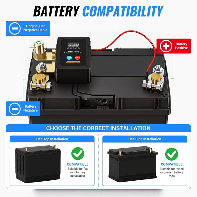 Alt view image 5 of 7 - 12V/24V 240A Remote Battery Disconnect Switch Smart Voltage Car Kill Switch Anti-Theft with Flame-Retardant Casing & Drain Prevention for Auto, RV & Truck