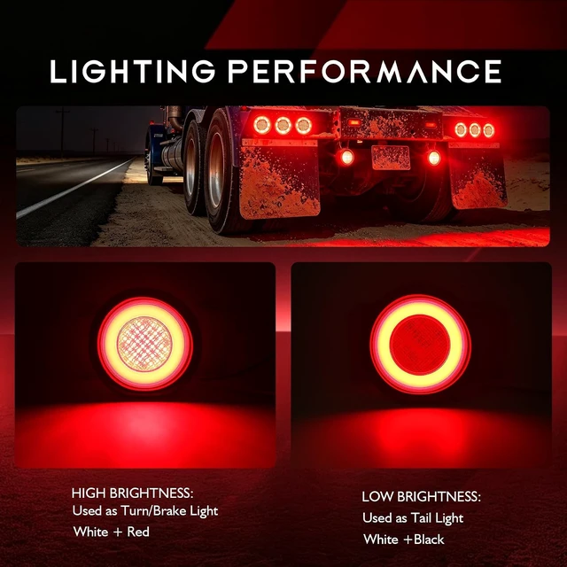 Alt view image 2 of 7 - 4-Inch Round LED Trailer Tail Lights with Halo Brake/Turn/Tail/Running/Stop Light, DOT Approved & IP67 Waterproof for Trucks, RVs & Boats (2PCS 64 Red LED)