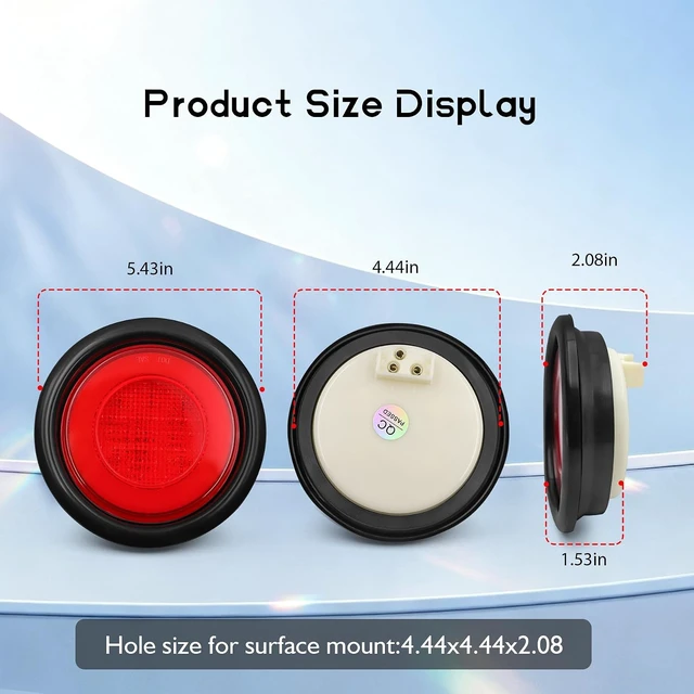 Alt view image 3 of 7 - 4-Inch Round LED Trailer Tail Lights with Halo Brake/Turn/Tail/Running/Stop Light, DOT Approved & IP67 Waterproof for Trucks, RVs & Boats (2PCS 64 Red LED)