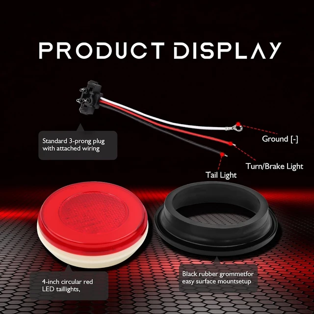Alt view image 4 of 7 - 4-Inch Round LED Trailer Tail Lights with Halo Brake/Turn/Tail/Running/Stop Light, DOT Approved & IP67 Waterproof for Trucks, RVs & Boats (2PCS 64 Red LED)