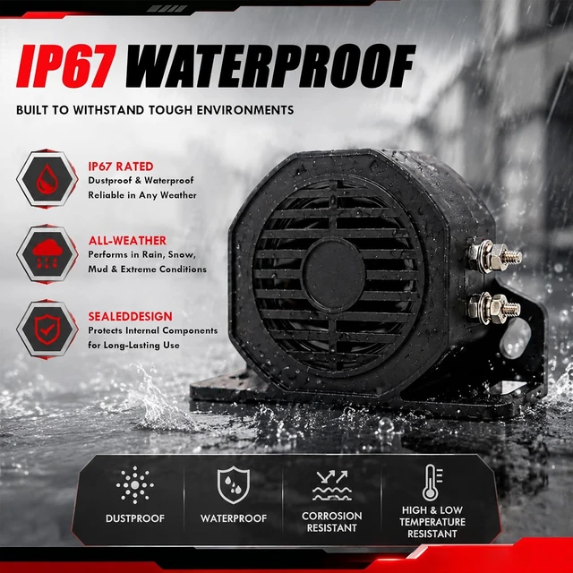 Alt view image 4 of 7 - DC 12V-48V 110dB Backup Alarm IP67 Waterproof Super-Loud Beeper Tone