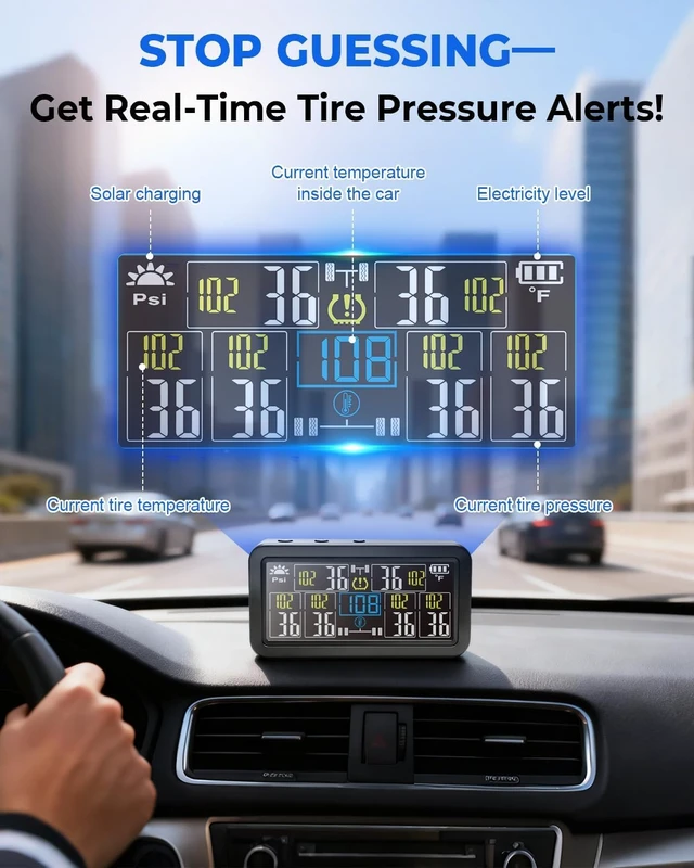Alt view image 3 of 7 - 6-Wheel RV TPMS Tire Pressure Monitoring System with 4" LCD