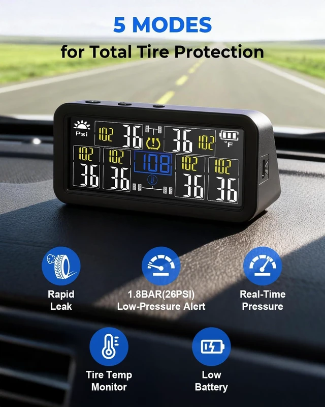 Alt view image 4 of 7 - 6-Wheel RV TPMS Tire Pressure Monitoring System with 4" LCD