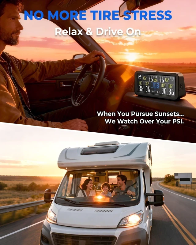 Alt view image 7 of 7 - 6-Wheel RV TPMS Tire Pressure Monitoring System with 4" LCD