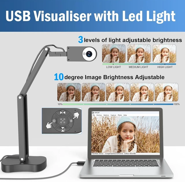 Alt view image 7 of 7 - 8MP USB Document Camera with Auto Focus, LED Light, Image Reversal & Built-in Mic for Mac OS, Windows & Chromebook Distance Learning, Remote Teaching & Web Conferencing