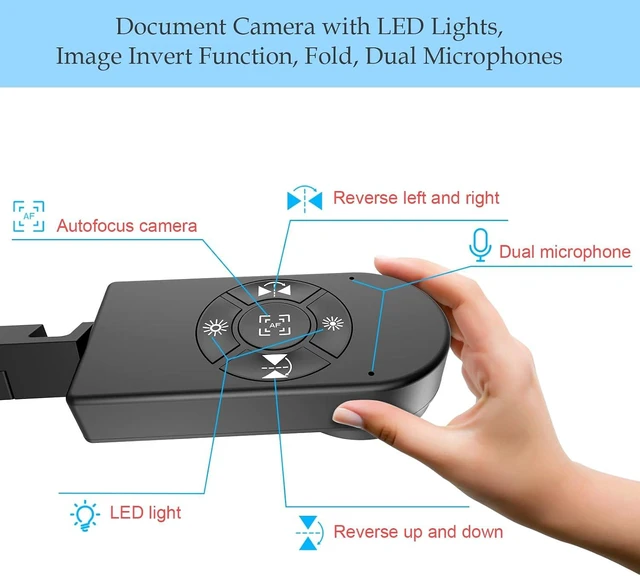 Alt view image 3 of 7 - 8MP USB Document Camera for Teachers & Classroom A3/A4 Size with Dual Mic, 3-Level LED Light & Up/Down/Left/Right Image Inversion for Distance Teaching