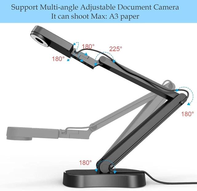 Alt view image 7 of 7 - 8MP USB Document Camera for Teachers & Classroom A3/A4 Size with Dual Mic, 3-Level LED Light & Up/Down/Left/Right Image Inversion for Distance Teaching