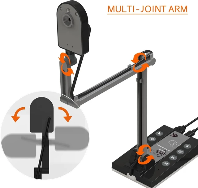 Alt view image 2 of 5 - 15MP HDIM/USB-C Document Camera for Teachers Remote Learning & Classroom Presentations with Multi-Angle Rotation & LED Light for Online Teaching & Art Classes