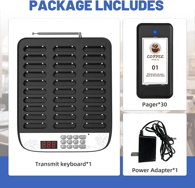 Alt view image 7 of 7 - Restaurant Pager System with 30 Buzzers