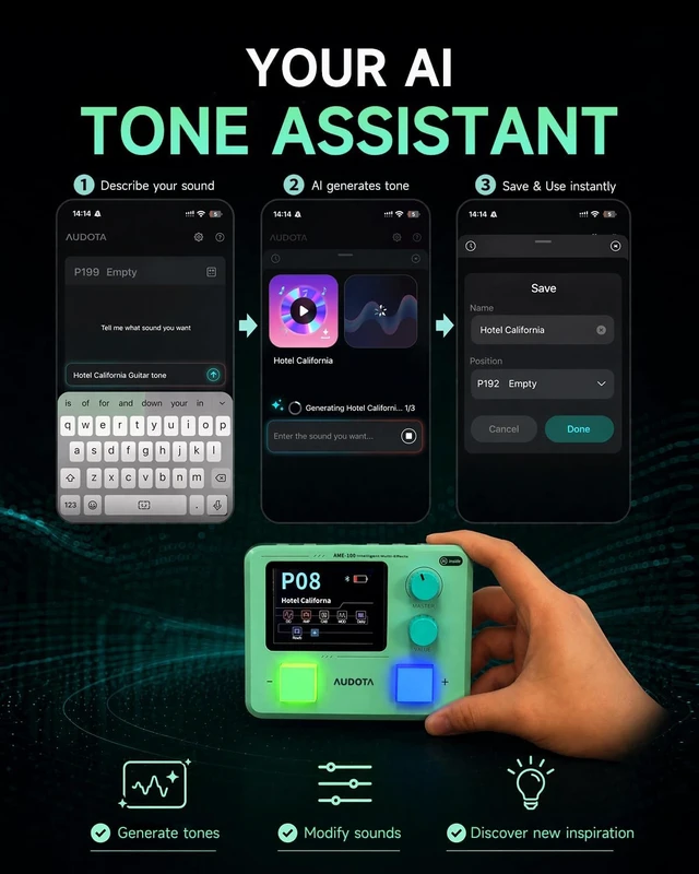 Alt view image 3 of 7 - AME-100 Guitar Multi-Effects Processor with AI Tone Companion 147 Effects, IR & ADT Support, Dynamic Effects Chain, APP & Battery Powered for Practice, Recording & Livestreaming