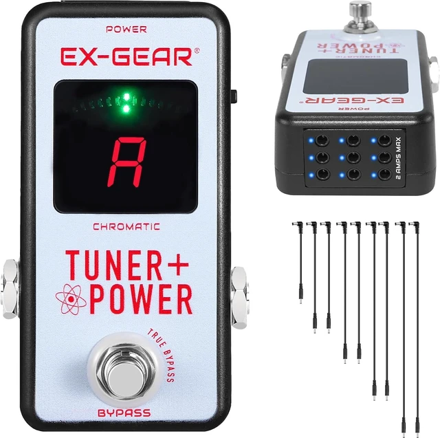 Main image of EX-GEAR 2-in-1 Guitar Tuner & Power Supply Distributor Pedal Pro Chromatic Tuner with 9-Port Noise-Free Power Supply, Magnetic Mount & True Bypass