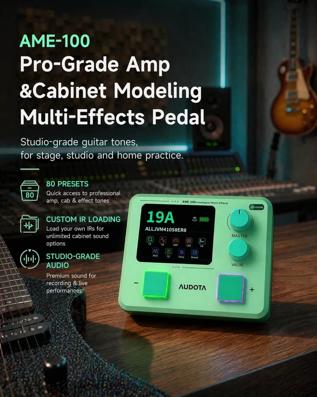 Alt view image 7 of 7 - AME-100 Guitar Multi-Effects Processor with AI Tone Companion 147 Effects, IR & ADT Support, Dynamic Effects Chain, APP & Battery Powered for Practice, Recording & Livestreaming