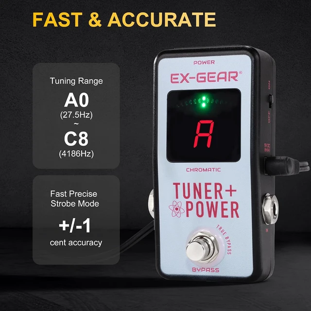 Alt view image 2 of 7 - EX-GEAR 2-in-1 Guitar Tuner & Power Supply Distributor Pedal Pro Chromatic Tuner with 9-Port Noise-Free Power Supply, Magnetic Mount & True Bypass