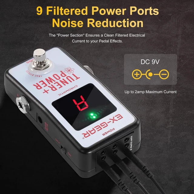 Alt view image 3 of 7 - EX-GEAR 2-in-1 Guitar Tuner & Power Supply Distributor Pedal Pro Chromatic Tuner with 9-Port Noise-Free Power Supply, Magnetic Mount & True Bypass