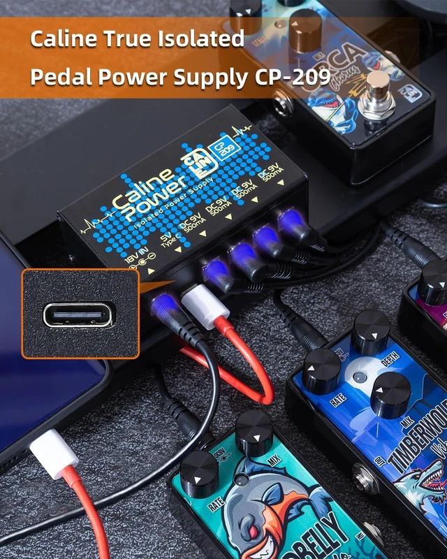 Alt view image 2 of 7 - 9V 500ma Mini True Isolated Guitar Pedal Power Supply with Type-C Outlet & 4-Way Daisy Chain