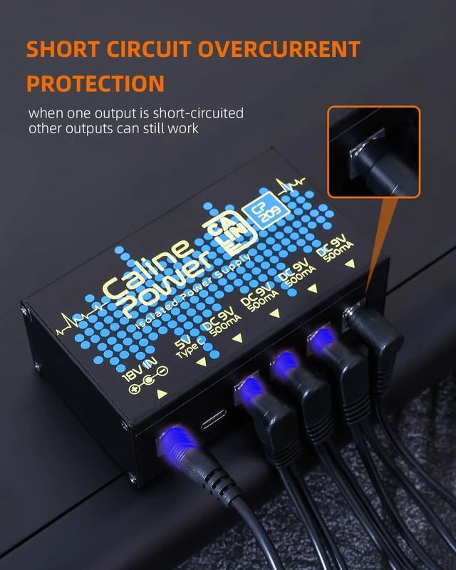 Alt view image 6 of 7 - 9V 500ma Mini True Isolated Guitar Pedal Power Supply with Type-C Outlet & 4-Way Daisy Chain