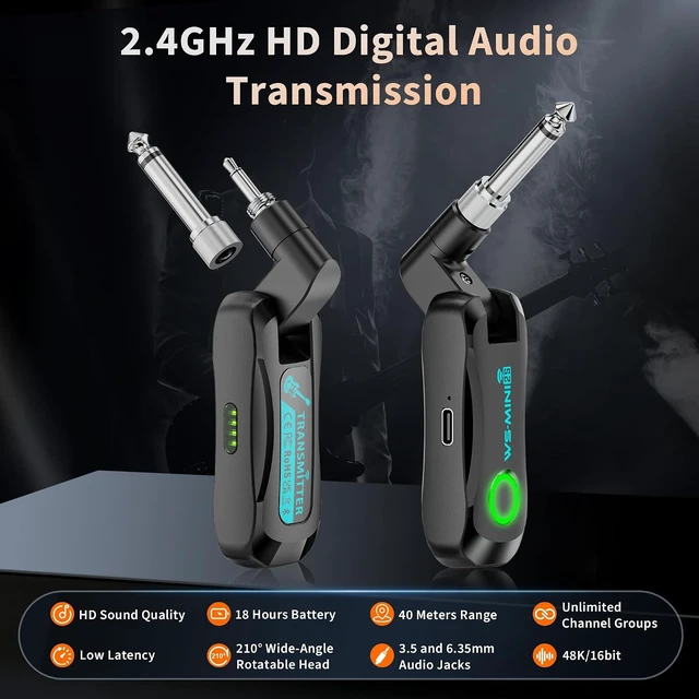 Alt view image 2 of 7 - Wireless Guitar System for Electric Guitar & Bass Rechargeable 2.4G Transmitter/Receiver, Plug & Play Low-Latency Audio, 4 Channels for Stage, Practice, Studio, Keyboard & E-Drum