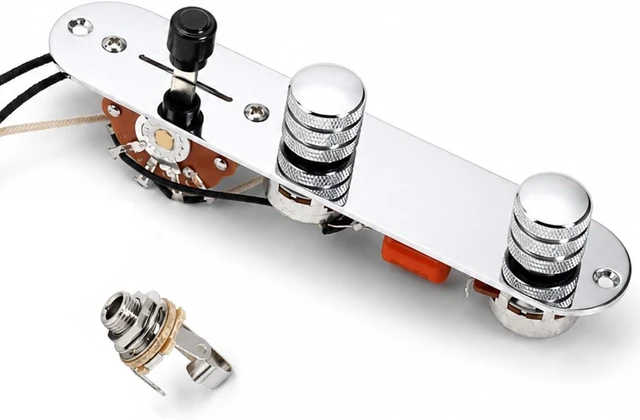Main image of Fully Loaded Prewired Guitar Control Plate 3-Way Blade Switch, Large Potentiometers & Orange Capacitor, Volume/Tone Controls for Single-Coil Guitars (Stripe)