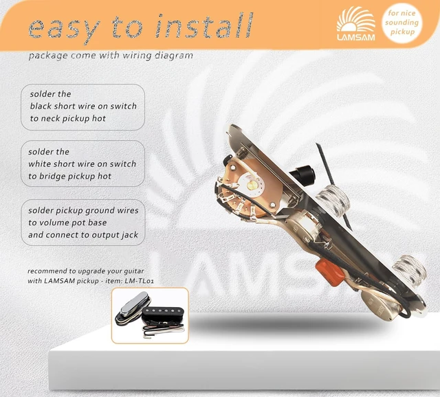 Alt view image 4 of 7 - Fully Loaded Prewired Guitar Control Plate 3-Way Blade Switch, Large Potentiometers & Orange Capacitor, Volume/Tone Controls for Single-Coil Guitars (Stripe)