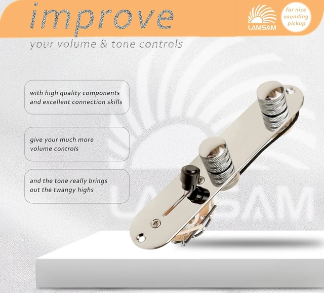 Alt view image 5 of 7 - Fully Loaded Prewired Guitar Control Plate 3-Way Blade Switch, Large Potentiometers & Orange Capacitor, Volume/Tone Controls for Single-Coil Guitars (Stripe)
