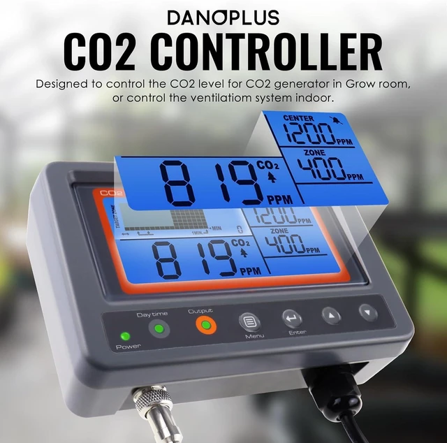 Alt view image 3 of 7 - CO2 Controller 0-5000PPM Carbon Dioxide Monitor with Human/Plant Mode, 15ft NDIR Probe, LCD Trend Display, Audible Alarm & Day/Night Relay for Greenhouse & Grow Rooms