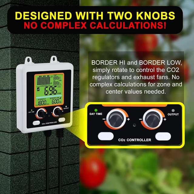 Alt view image 3 of 7 - Dual-Outlet CO2 Controller for Grow Room Two Smart Plugs Auto-Control Regulators & Fans, NDIR Sensor with CO2 Chart, Temp & RH Display