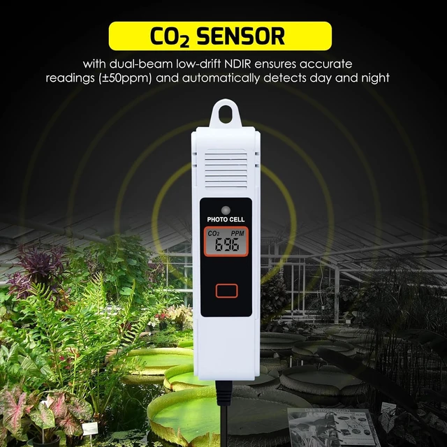 Alt view image 6 of 7 - Dual-Outlet CO2 Controller for Grow Room Two Smart Plugs Auto-Control Regulators & Fans, NDIR Sensor with CO2 Chart, Temp & RH Display