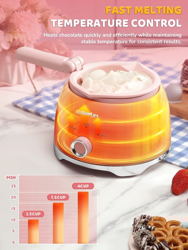 Alt view image 2 of 7 - Electric Chocolate Melting Pot 4-Cup Capacity with 2 Insert Pots