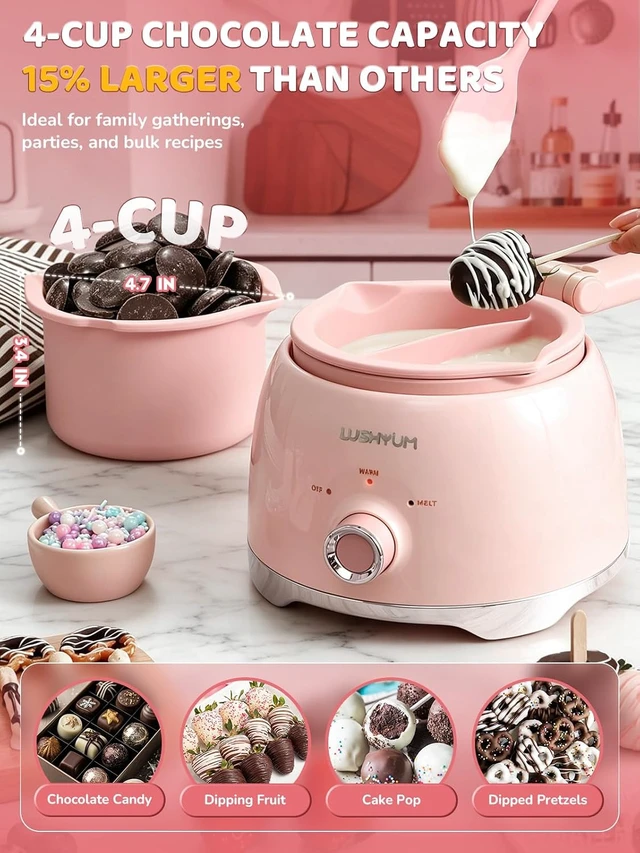 Alt view image 5 of 7 - Electric Chocolate Melting Pot 4-Cup Capacity with 2 Insert Pots