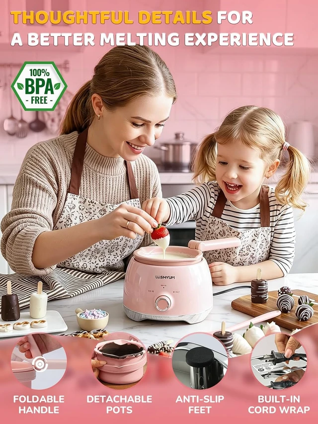 Alt view image 6 of 7 - Electric Chocolate Melting Pot 4-Cup Capacity with 2 Insert Pots