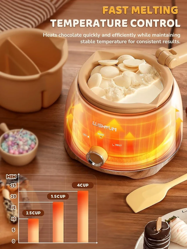 Alt view image 2 of 7 - Electric 4-Cup Chocolate Melting Pot with 2 Insert Pots