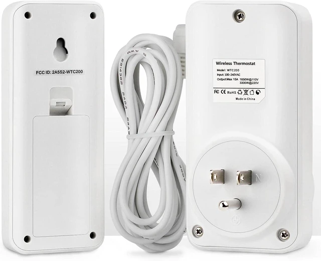 Main image of Wireless Plug-in Temperature Controller Thermostat Outlet Remote Control Reptile/Home Thermostat with Temperature Sensor (White)