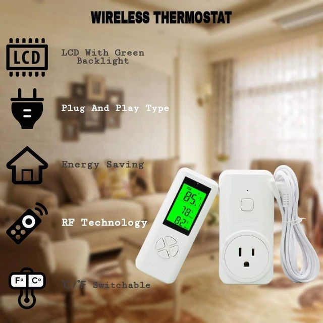Alt view image 3 of 5 - Wireless Plug-in Temperature Controller Thermostat Outlet Remote Control Reptile/Home Thermostat with Temperature Sensor (White)