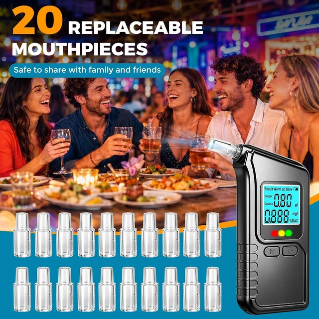 Alt view image 5 of 7 - Portable Digital Alcohol Breathalyzer BAC Tester with 20 Mouthpieces